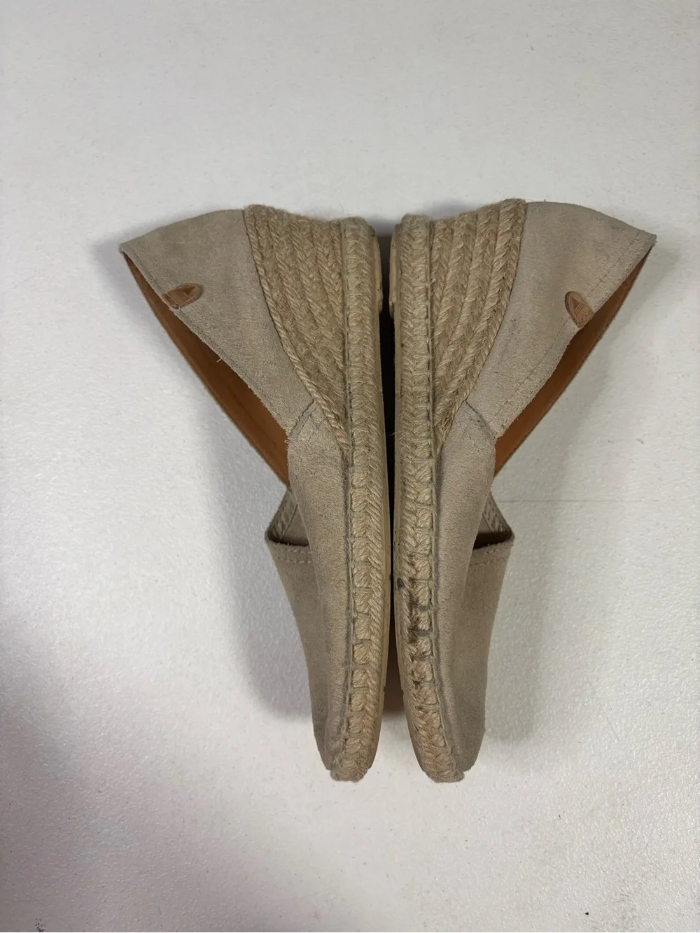 Verbenas Mamen Wedge Espadrilles Beige Suede Leather Jute Size 39